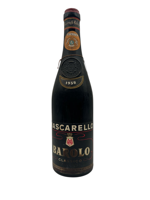 Flaska Barolo Mascarello 1958 med klassisk etikett