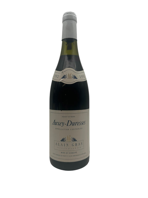 Flaska Auxey-Duresses Alain Gras rött vin från 1992