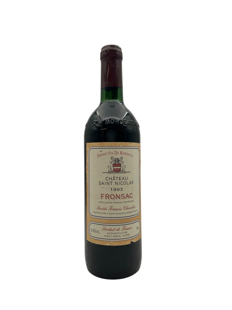 Flaska Fronsac Château Saint Nicolas 1993 rött vin