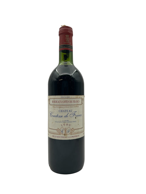 Flaska rött vin från Chateau Comtesse de Francs 1989