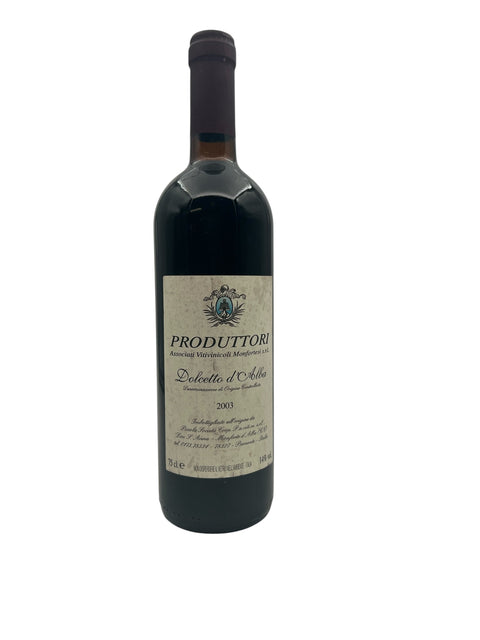 Flaska Dolcetto d'Alba Produttori 2003 rött vin