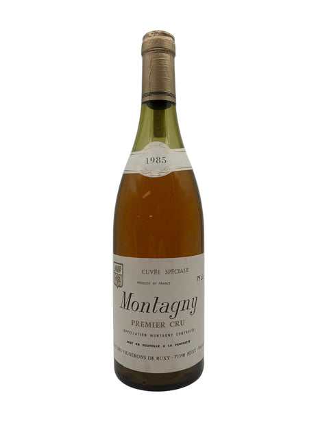 Flaska Montagny Premier Cru vitt vin från 1985
