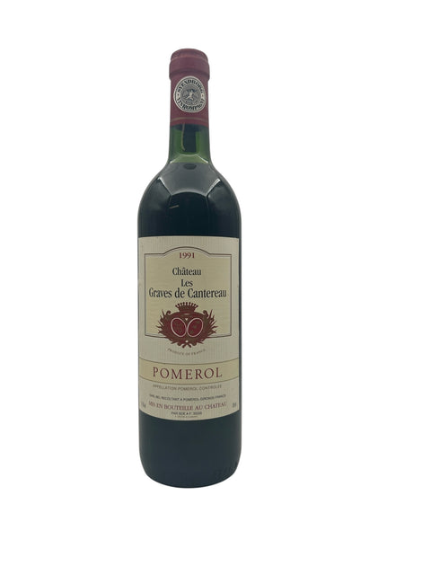 Flaska Château Les Graves de Cantereau 1991 rött vin från Pomerol