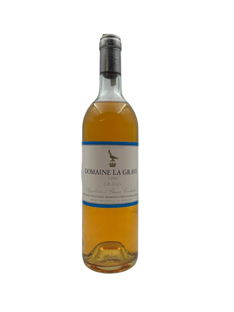 Flaska av Domaine La Grave 1990 vitt vin från Graves, Bordeaux