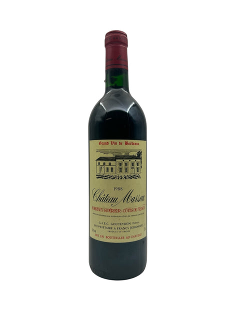 Flaska Château Marsau 1988 rött vin från Bordeaux