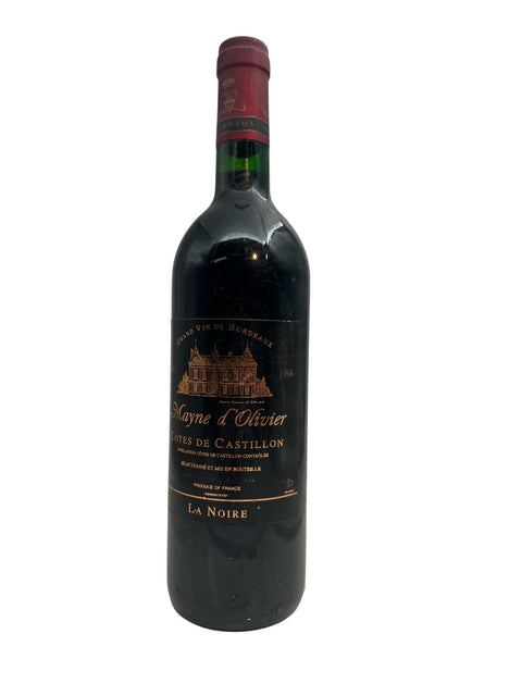 Flaska Mayne d'Olivier La Noire 1998 rött vin från Côtes de Castillon