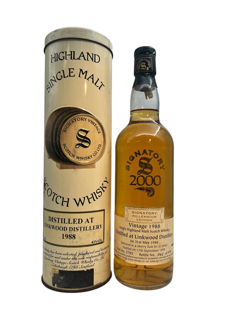 Flaska och burk Linkwood Signatory 1988 whisky