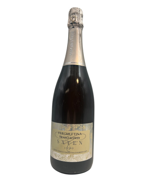 Flaska Franciacorta Ferghettina 1999 mousserande vin med elegant etikett