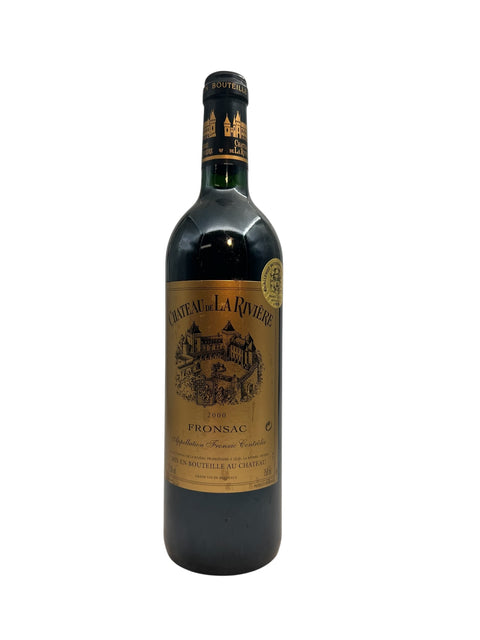 Flaska Château de La Rivière 2000 rött vin från Fronsac