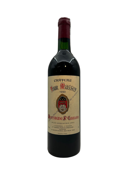 Flaska Montagne St-Emilion Château Tour Musset rött vin från 1990